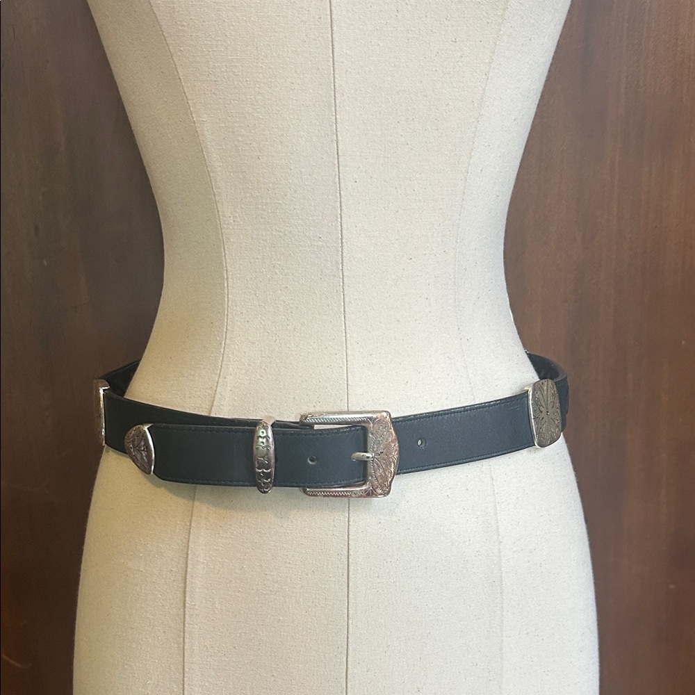90s Black Western-Style Leather Concho Belt S